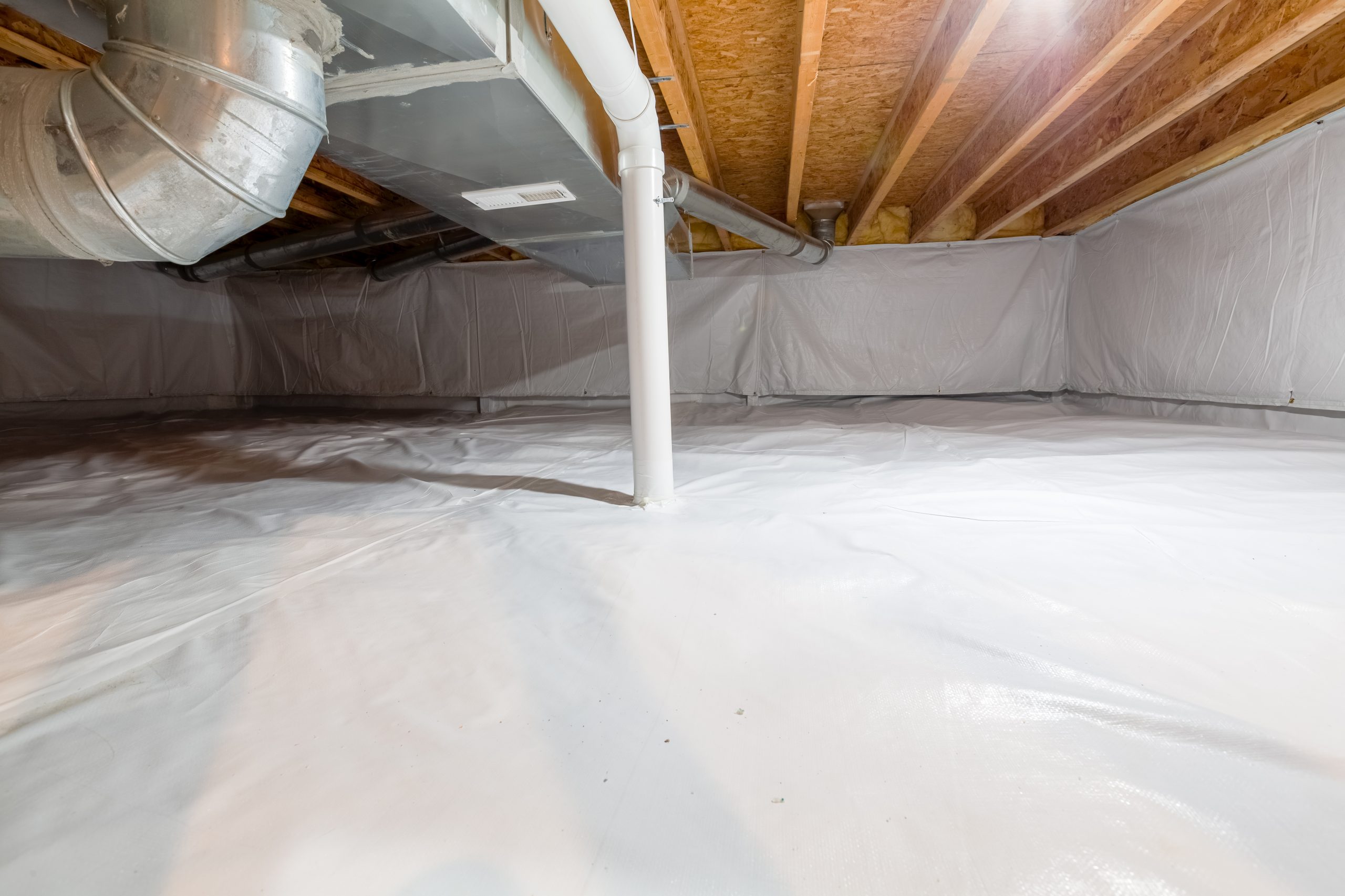 A crawl space that has been encapsulated.