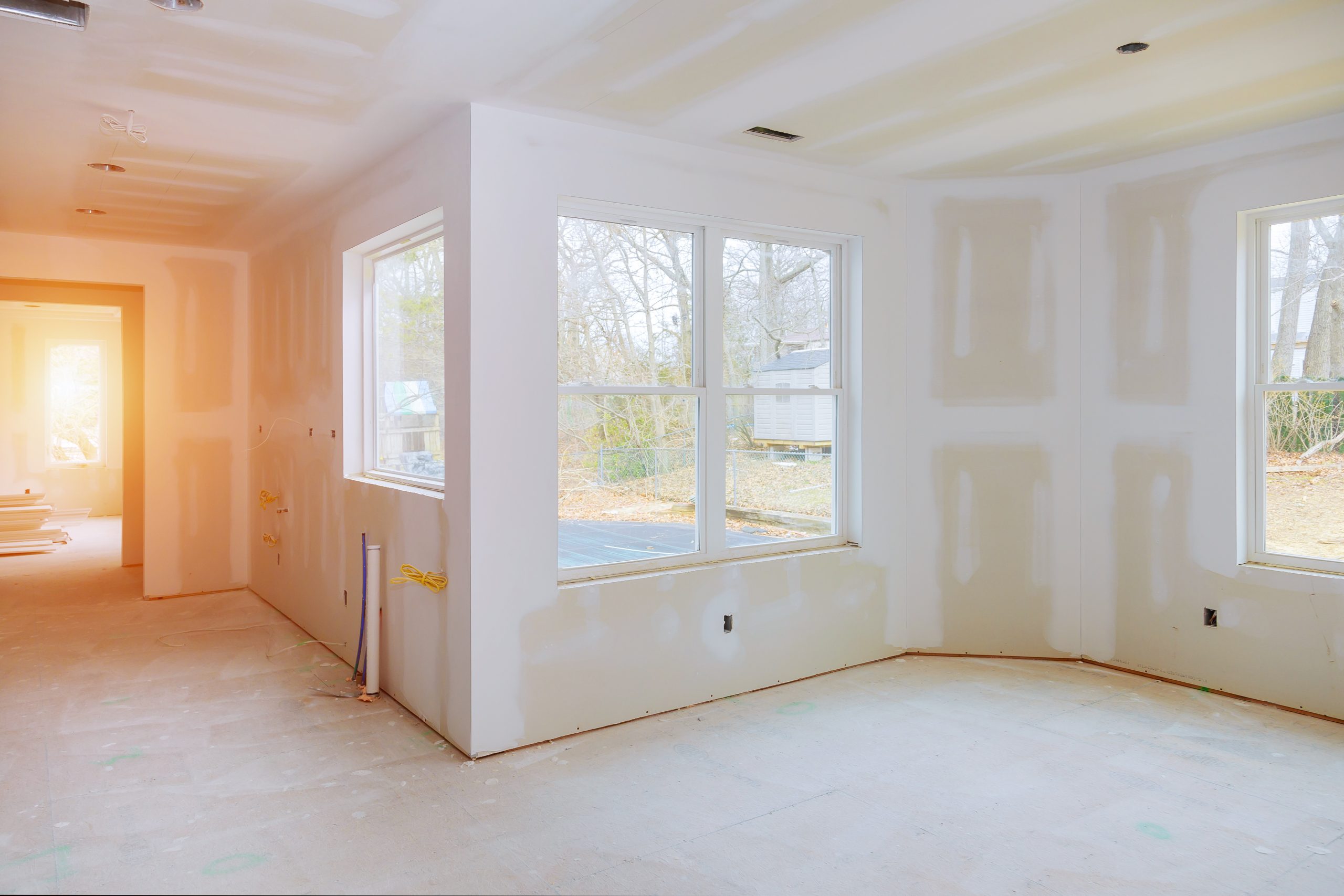 Bare, freshly built walls in a building.
