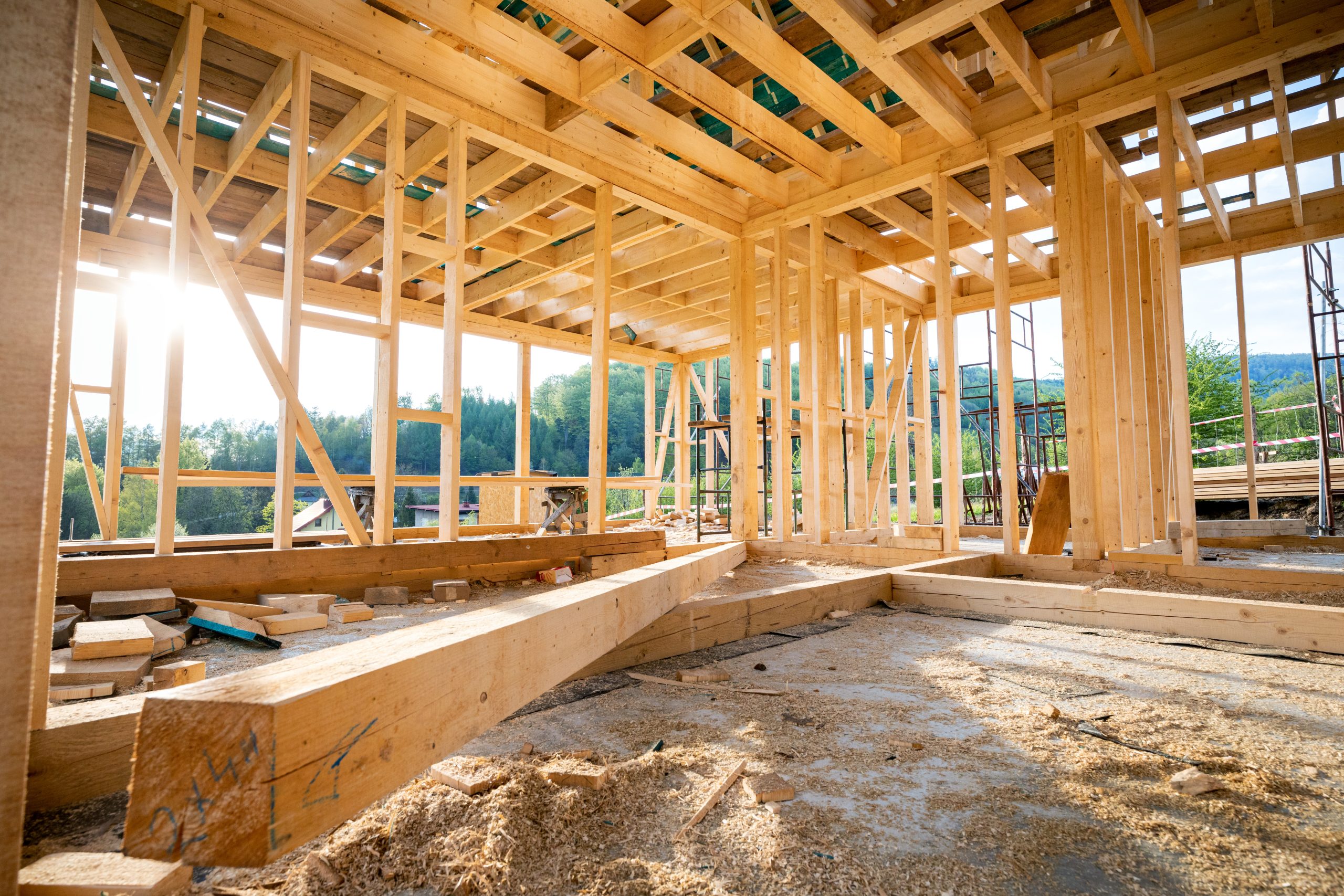 The framing of a new construction build.